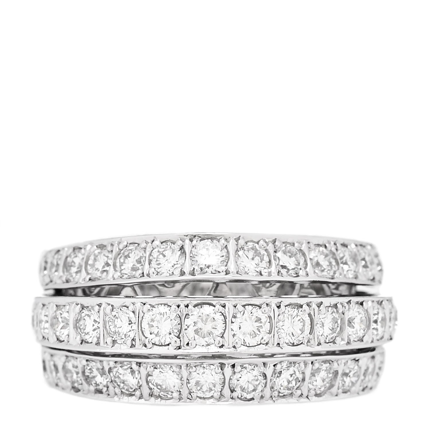 18K White Gold Diamond 2.45ctw Three-Row Ring 56 7.5