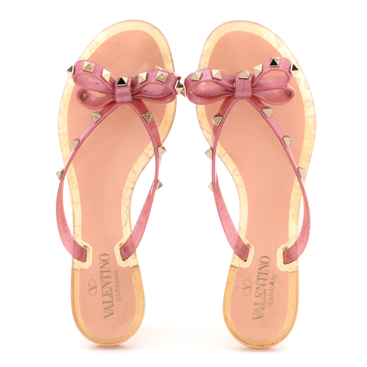 PVC Jelly Glitter Rockstud Bow Thong Sandals 39 Pink