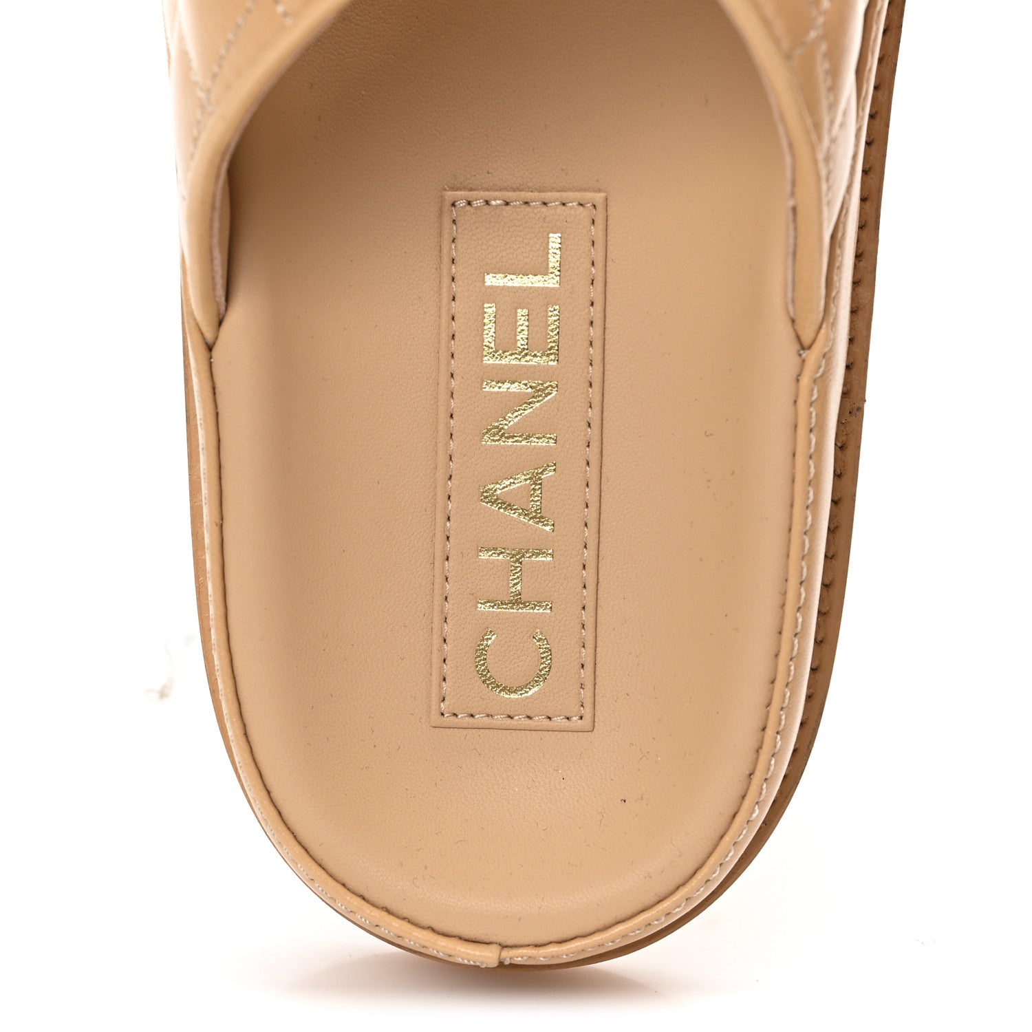 Lambskin Quilted Velcro Dad Chain CC Slide Sandals 40 Beige