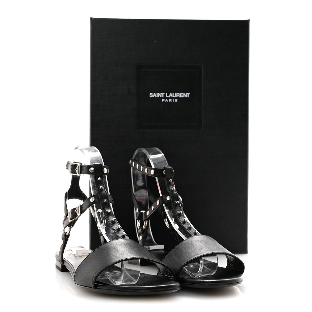Calfskin Studded Ankle Strap Sandals 36.5 Black