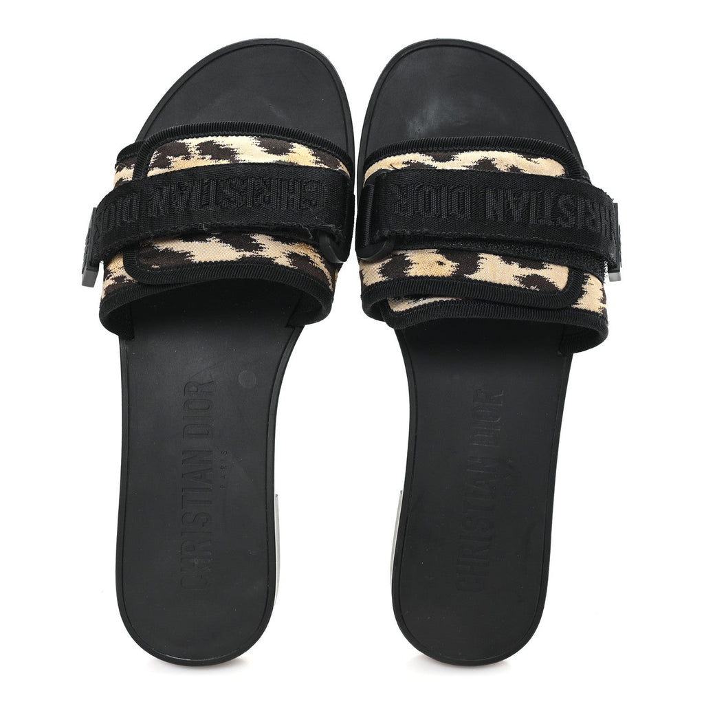 Technical Stretch Fabric Leopard Dio(r)evolution Slide Sandals 39 Black Natural