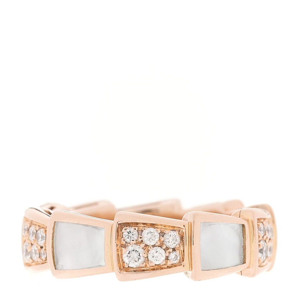 18K Rose Gold Diamond Mother of Pearl 6mm Serpenti Viper Band Ring 48 4.5