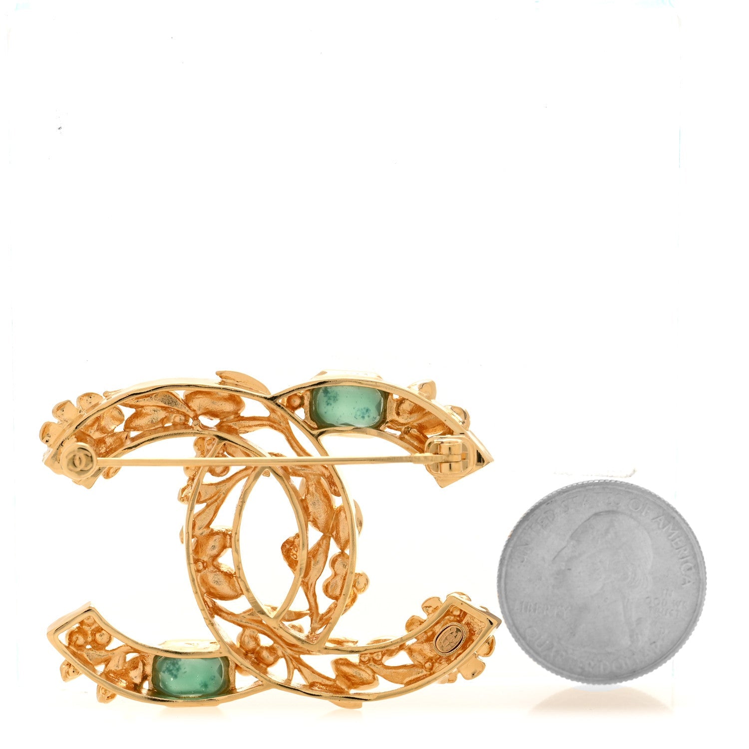 Crystal Pearl CC Leaf Brooch Gold Multicolor