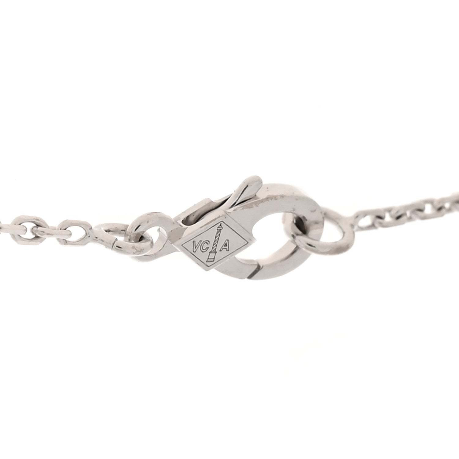 18K White Gold Diamond Vintage Alhambra Pendant Necklace