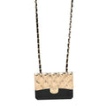 Metal Resin Lambskin Flap Bag Long Necklace Gold Black