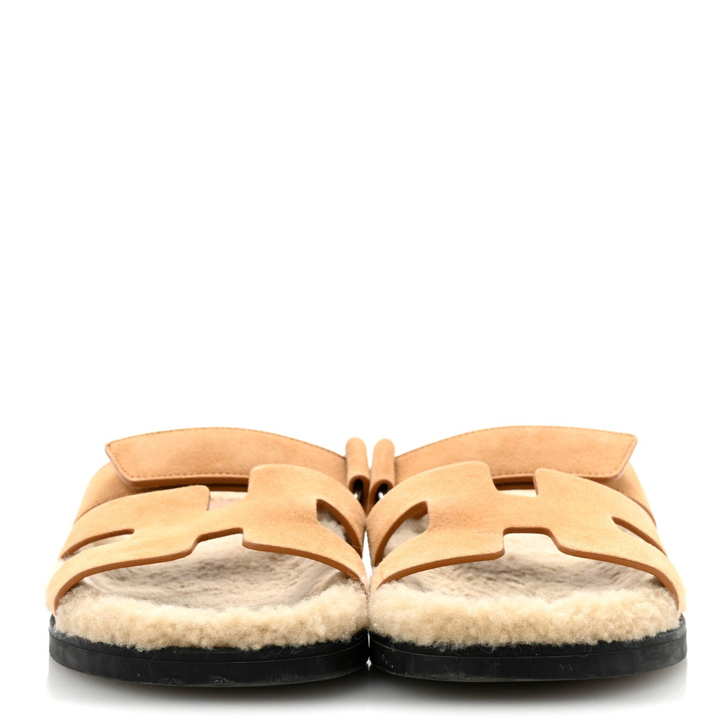 Suede Goatskin Woolskin Womens Chypre Sandals 37 Golden Beige