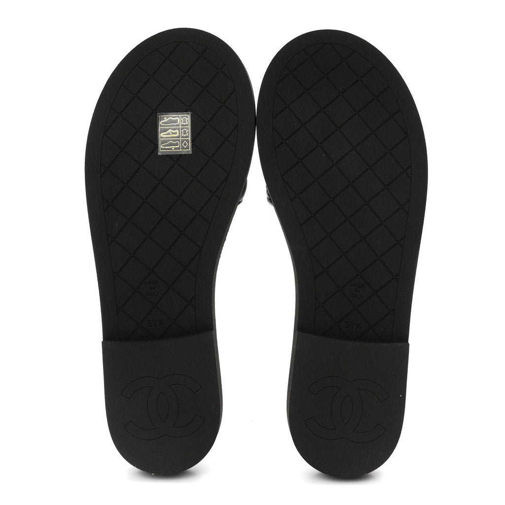 Lambskin Quilted Textured CC Mules Sandals 38.5 Black