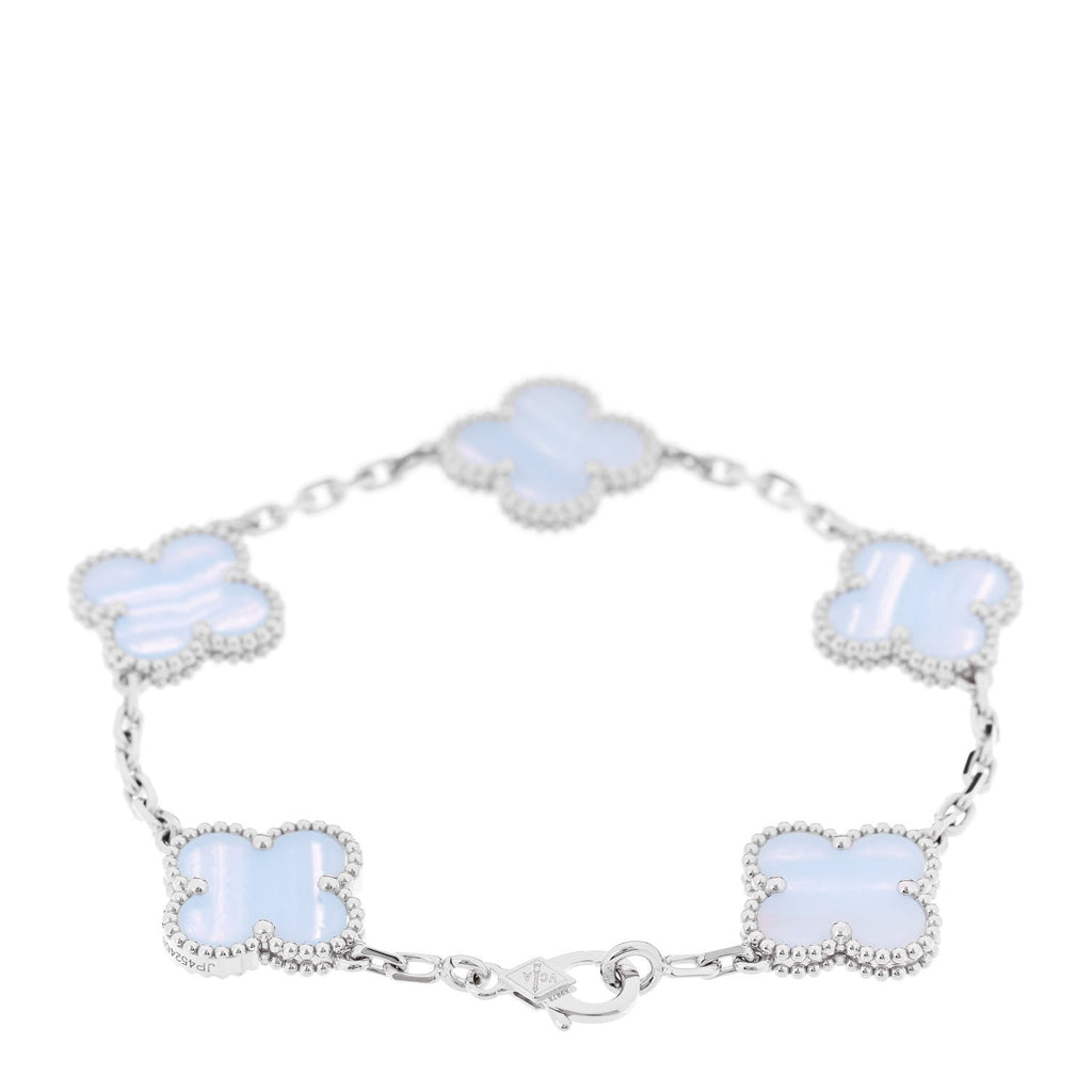 18K White Gold Chalcedony 5 Motifs Vintage Alhambra Bracelet