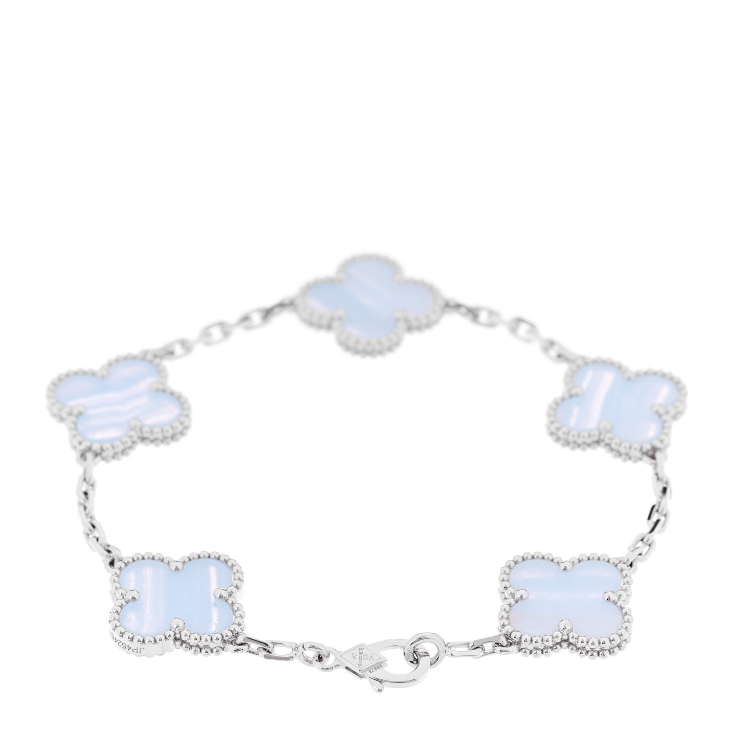 18K White Gold Chalcedony 5 Motifs Vintage Alhambra Bracelet