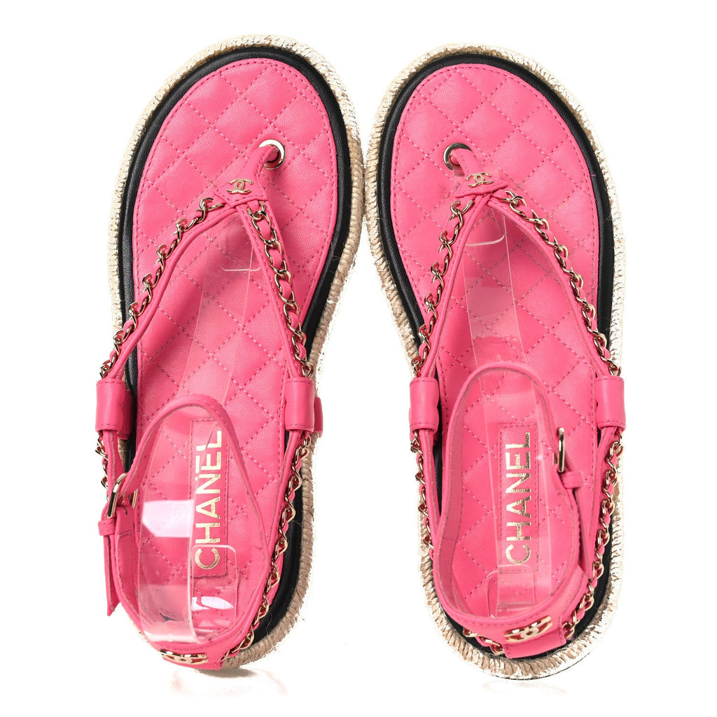Lambskin Chain CC Thong Espadrille Sandals 39 Pink