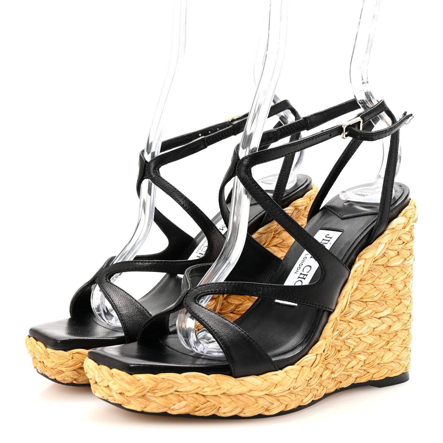 Raffia Nappa Ayla 110mm Wedge Sandals 35 Black