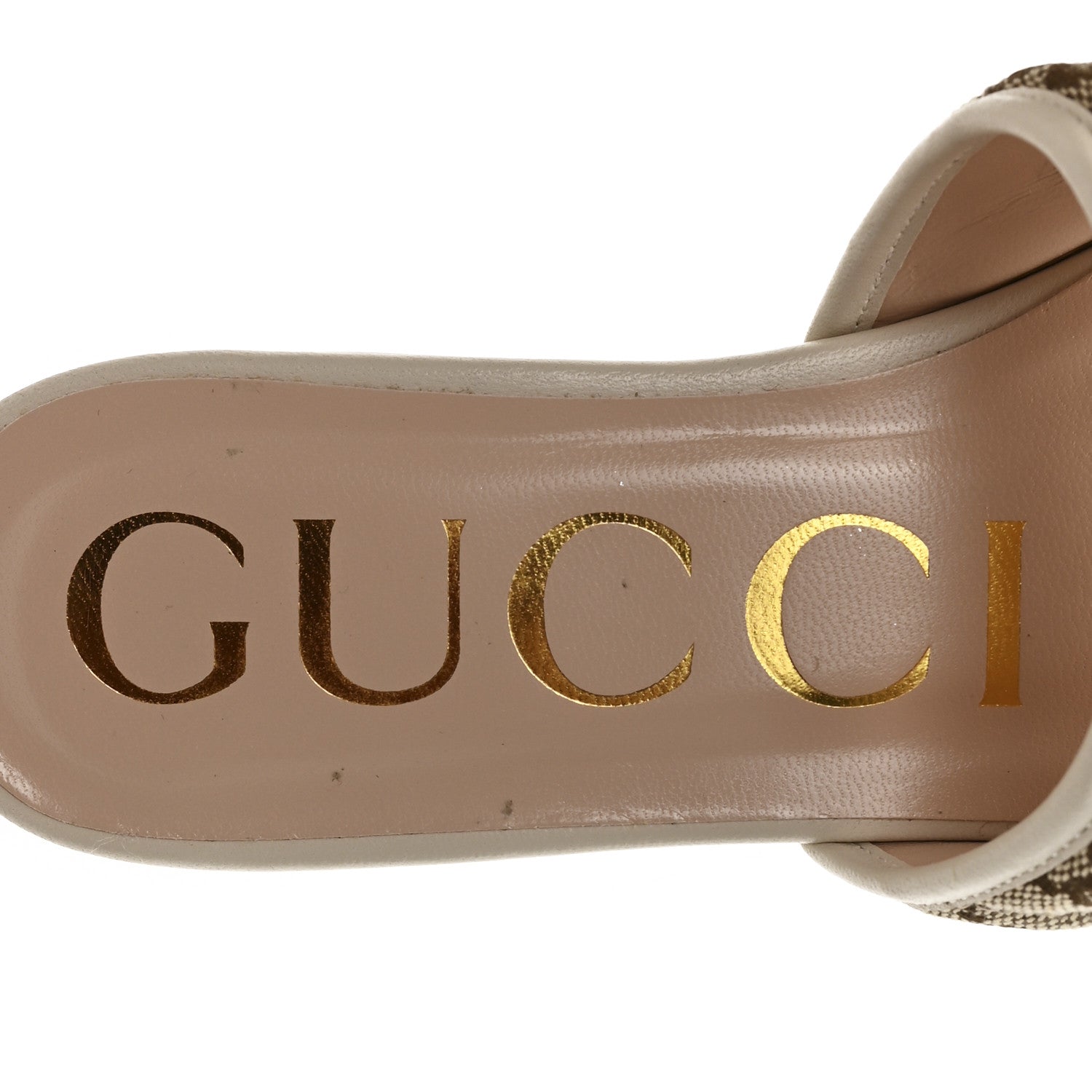 Monogram Matelasse Diagonal GG Marmont Flat Slide Sandals  35 Beige Ebony Mystic White