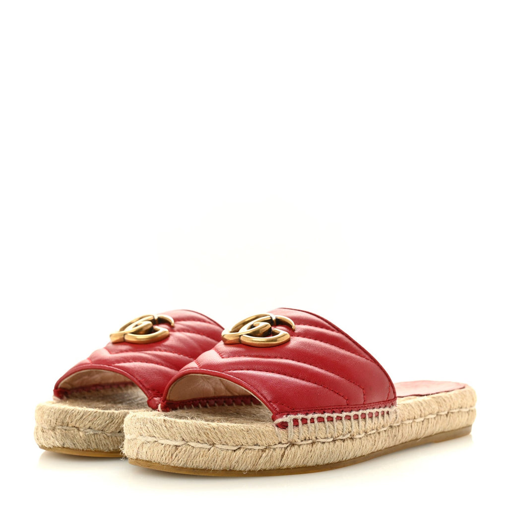 Nappa Matelasse GG Marmont Espadrille Slide Sandals 35 Hibiscus Red
