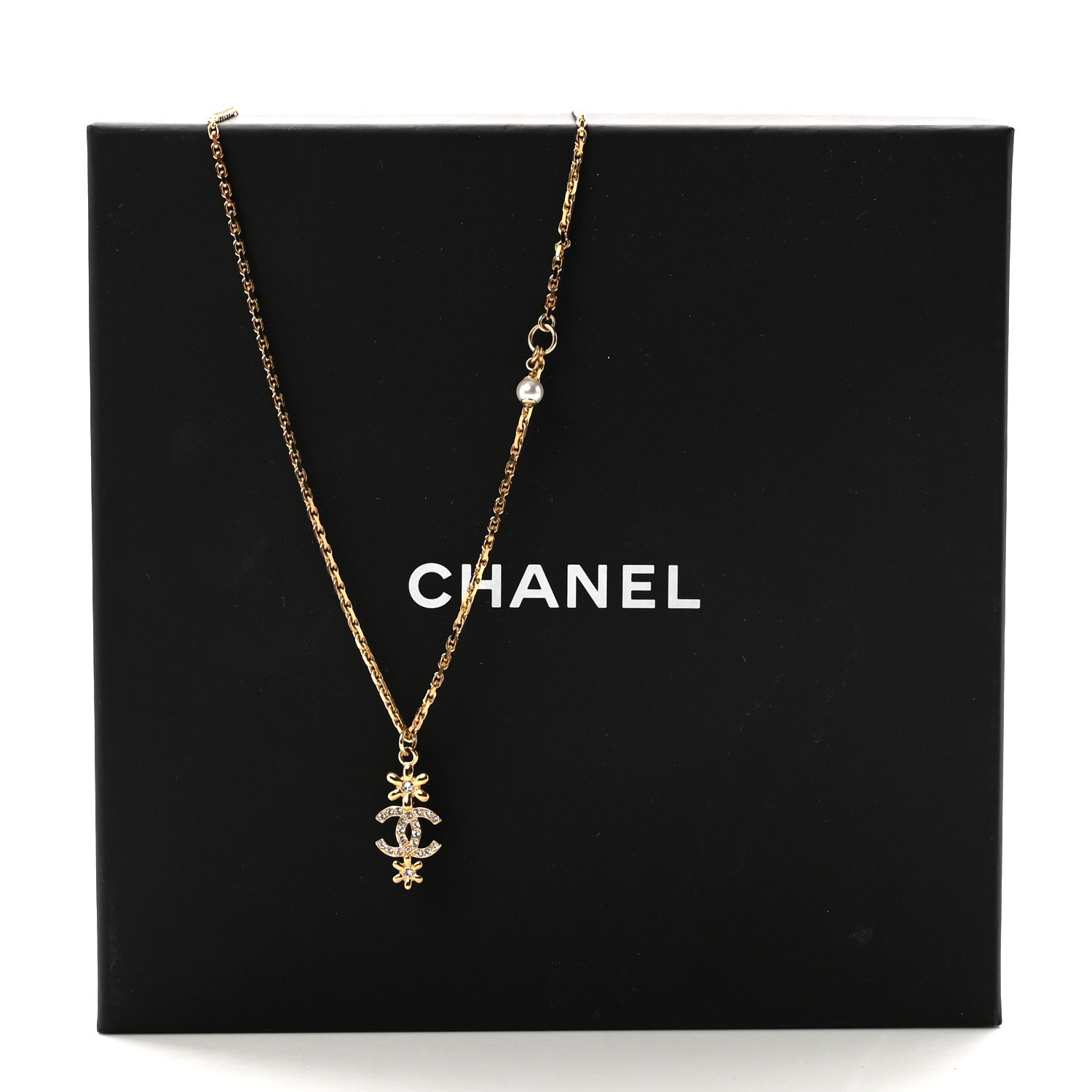 Crystal CC Flower Necklace Gold
