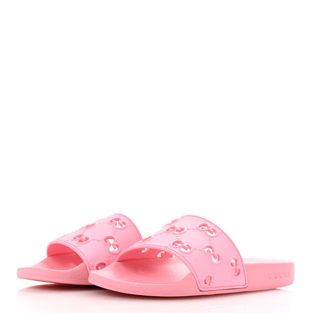 Rubber GG Monogram Perforated Womens Slide Sandals 36 Rose Box