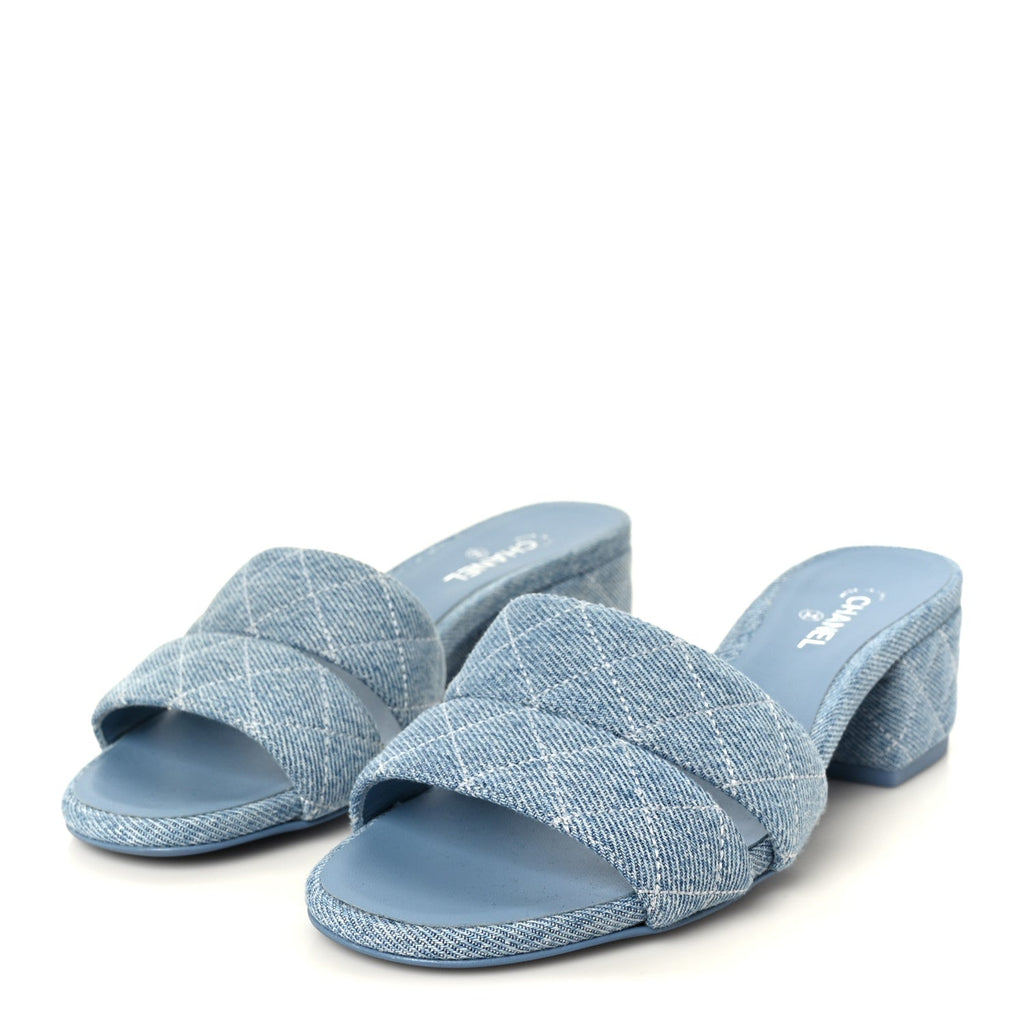 Denim Quilted Mules 37.5 Blue
