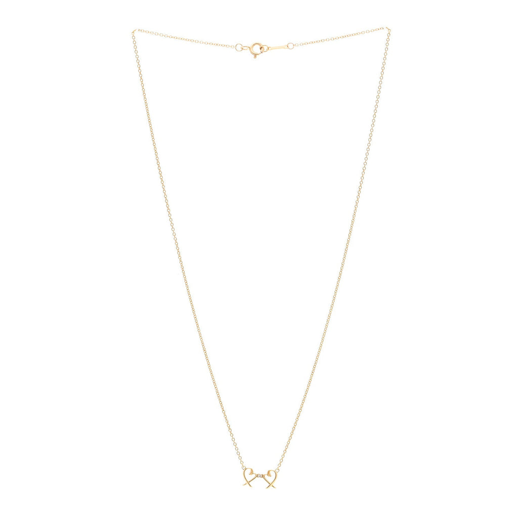 18K Yellow Gold Diamond Paloma Picasso Double Loving Heart Pendant Necklace
