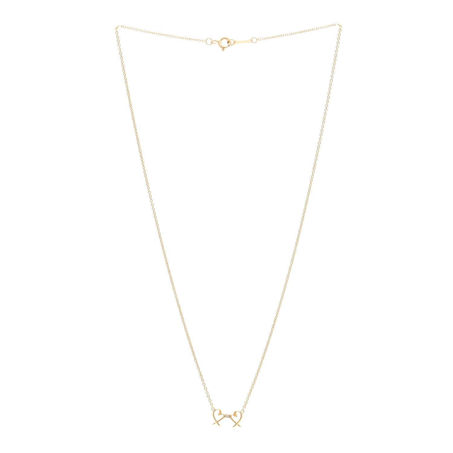 18K Yellow Gold Diamond Paloma Picasso Double Loving Heart Pendant Necklace