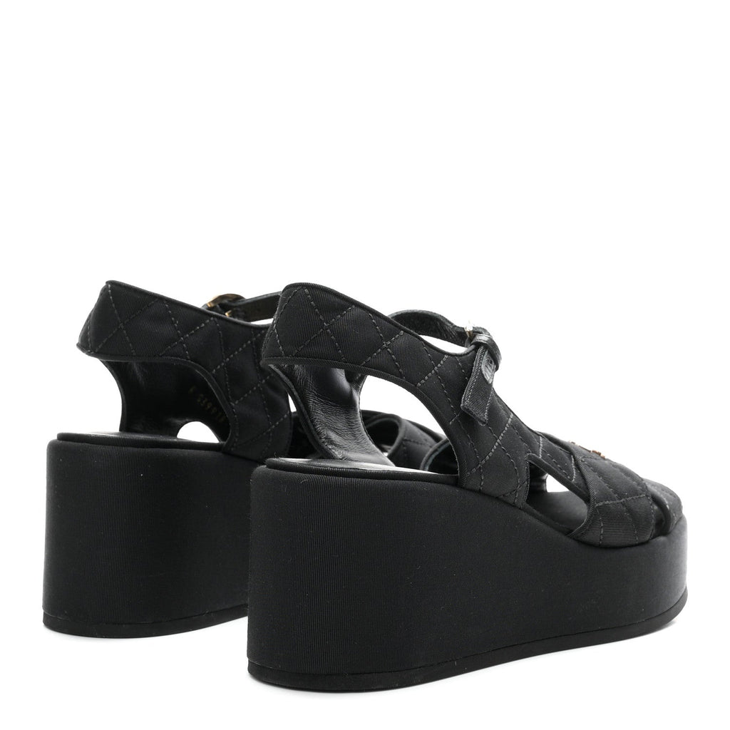 Grosgrain Quilted Crystal CC Platform Sandals 38.5 Black