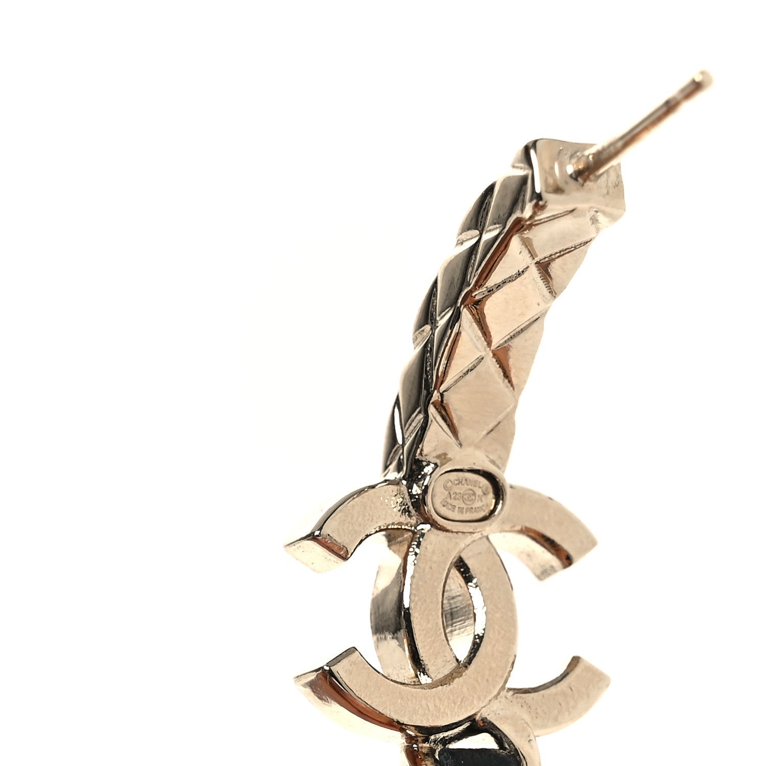 Metal Crystal Lambskin Quilted CC Chain Hoop Earrings Gold Black