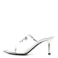 Plexiglass Metallic Calfskin Metal Triangle Logo 75mm Slide Sandals 38 Argento