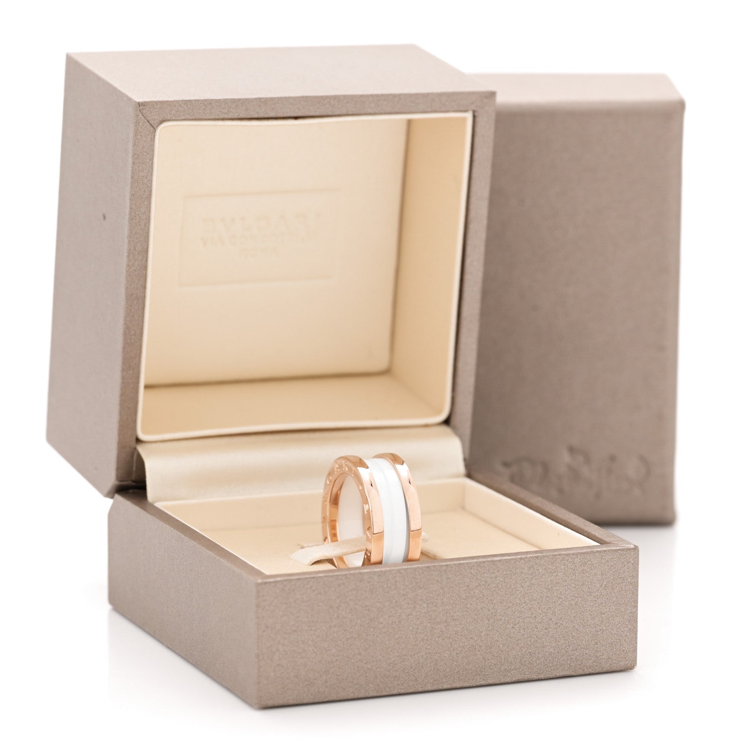 18K Rose Gold White Ceramic B.Zero1 Two-Band Ring  49 4.75