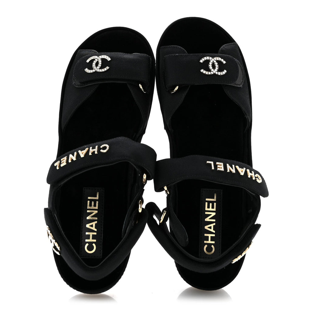 Grosgrain Crystal Logo Platform Sandals 38 Black