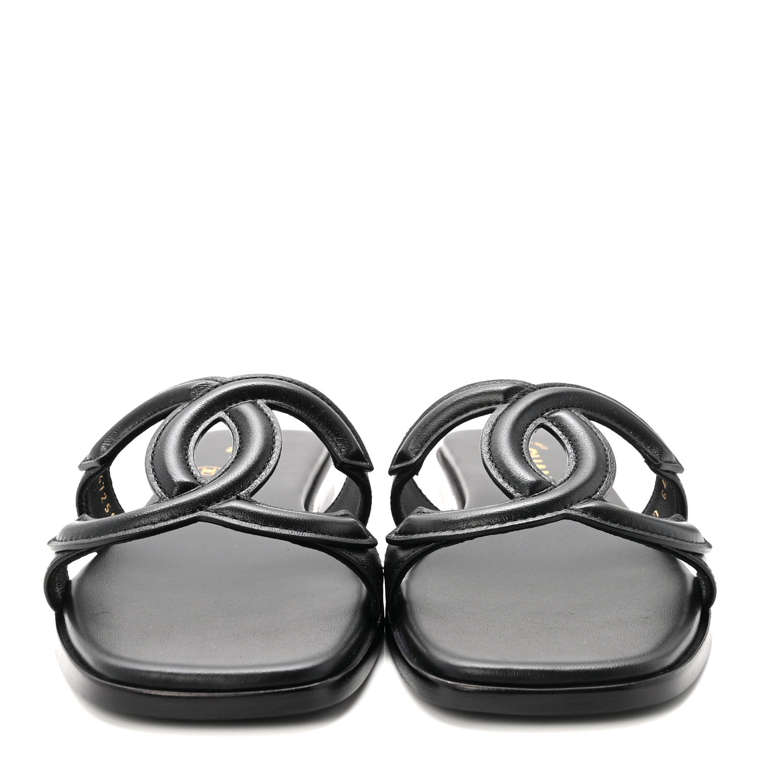 Lambskin CC Cut Out Mules Sandals 36 Black