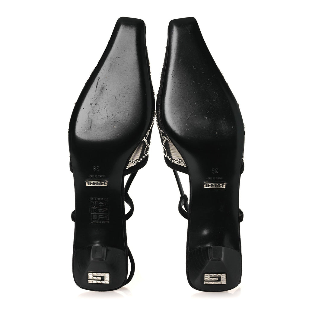 Tela Retino Kid Scamosciato Crystal GG Monogram Square G 35mm Slingback Pumps 39 Black