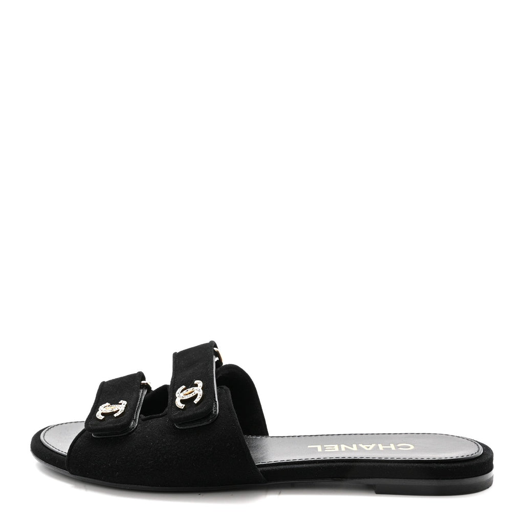 Suede Kidskin Velcro Mules 38.5 Black