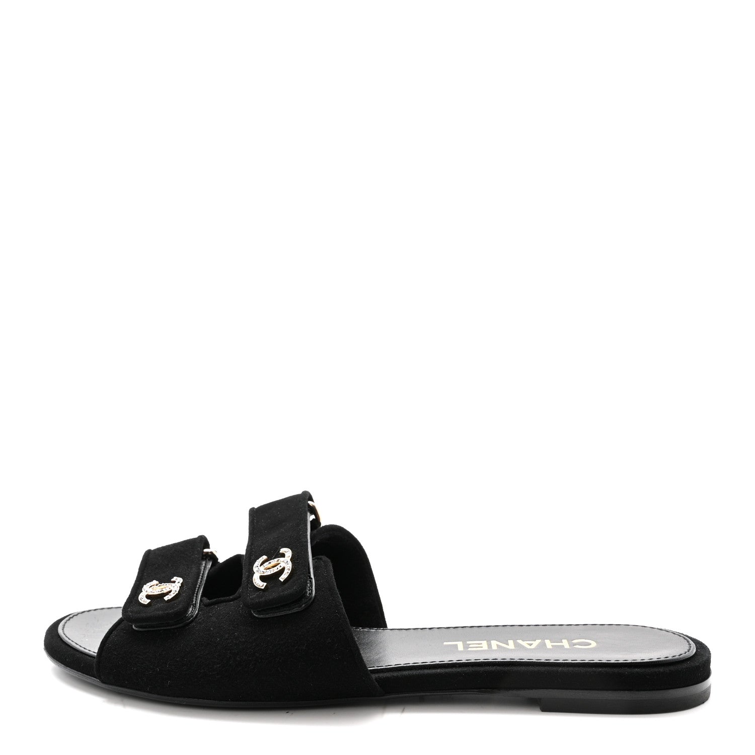 Suede Kidskin Velcro Mules 38.5 Black