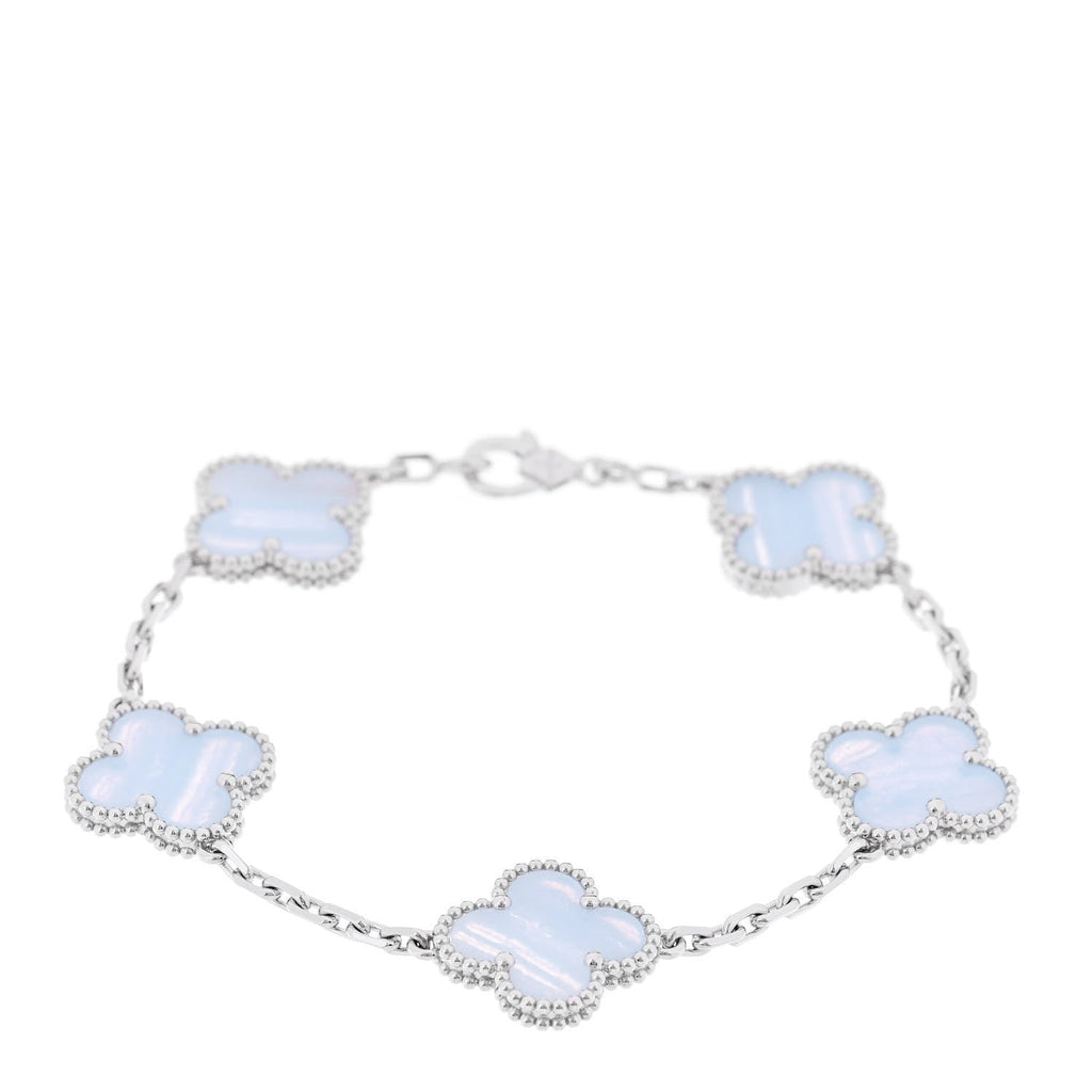 18K White Gold Chalcedony 5 Motifs Vintage Alhambra Bracelet