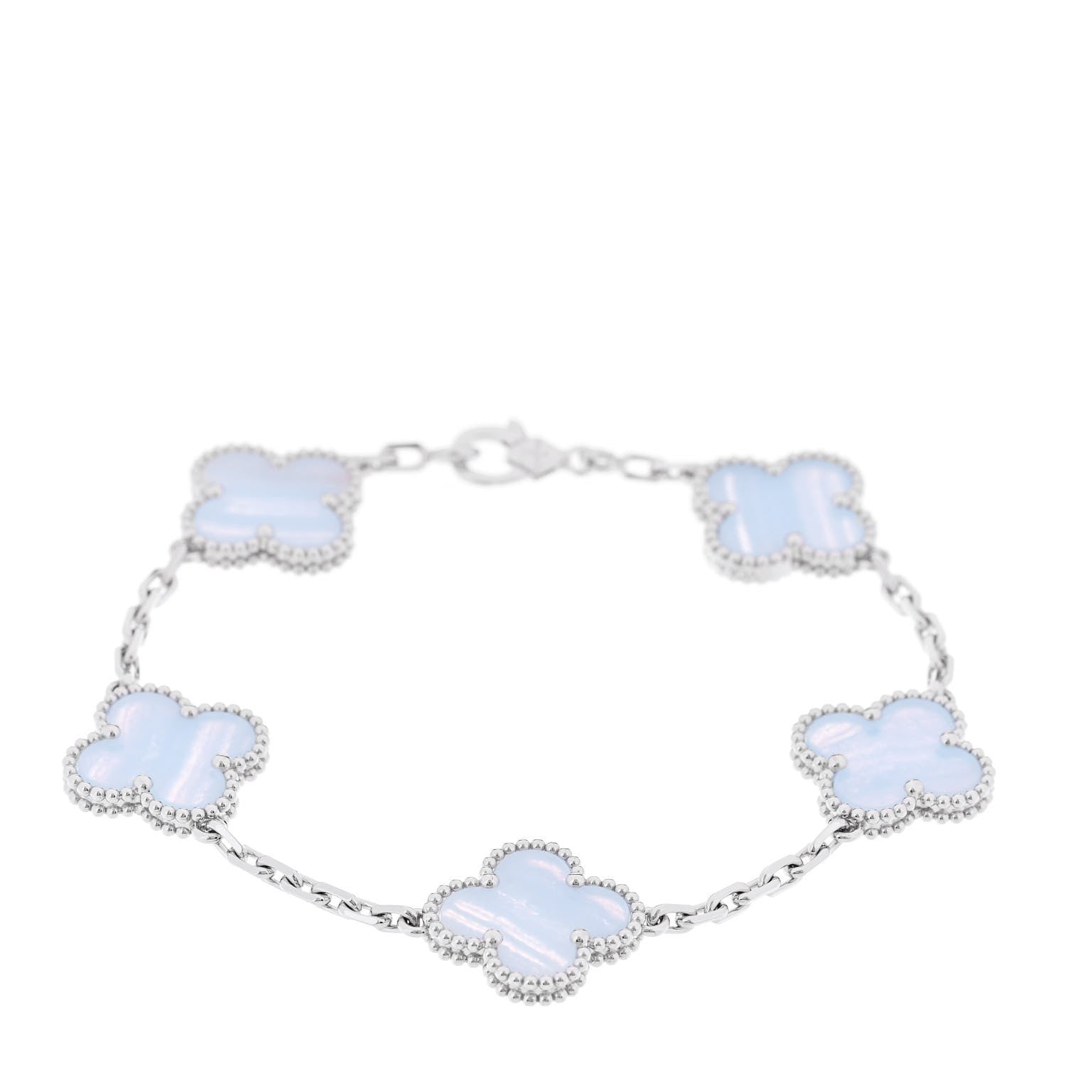 18K White Gold Chalcedony 5 Motifs Vintage Alhambra Bracelet