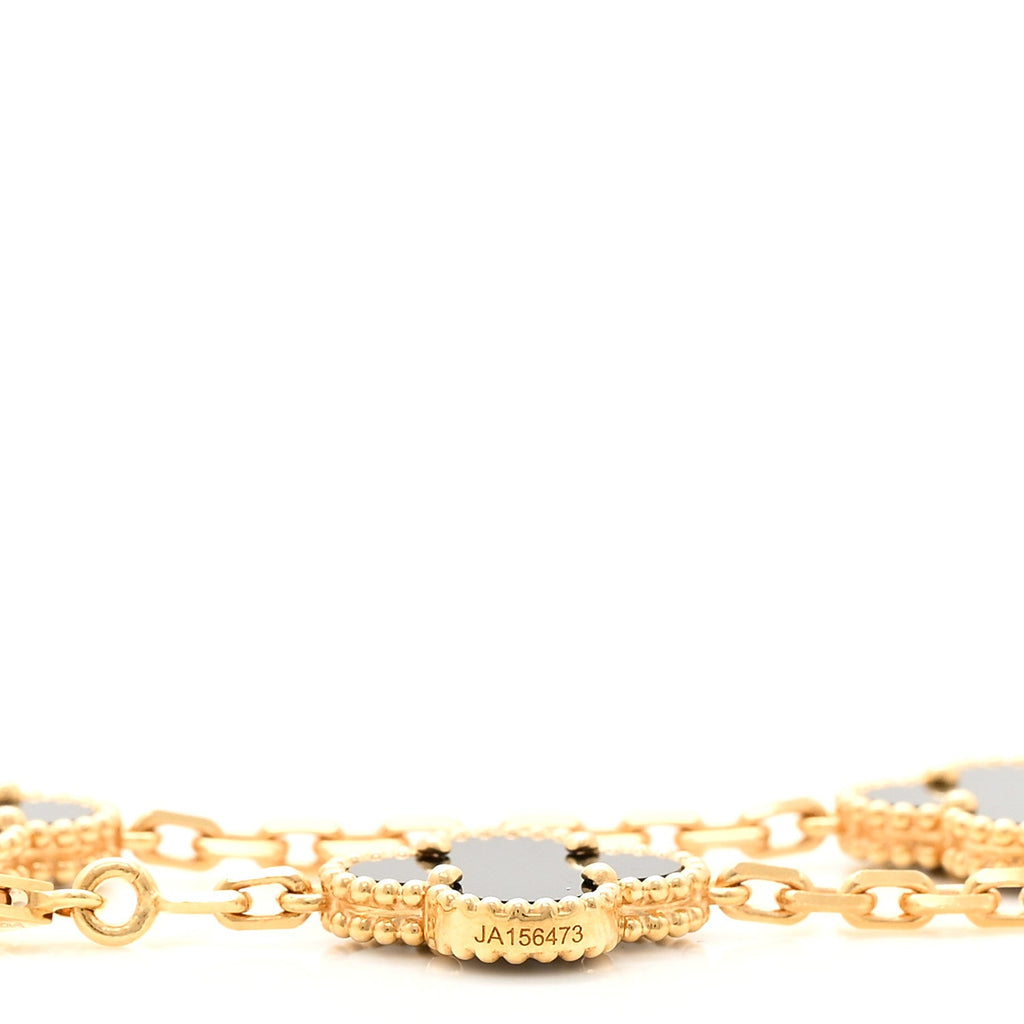 18K Yellow Gold Black Onyx 10 Motifs Vintage Alhambra Necklace