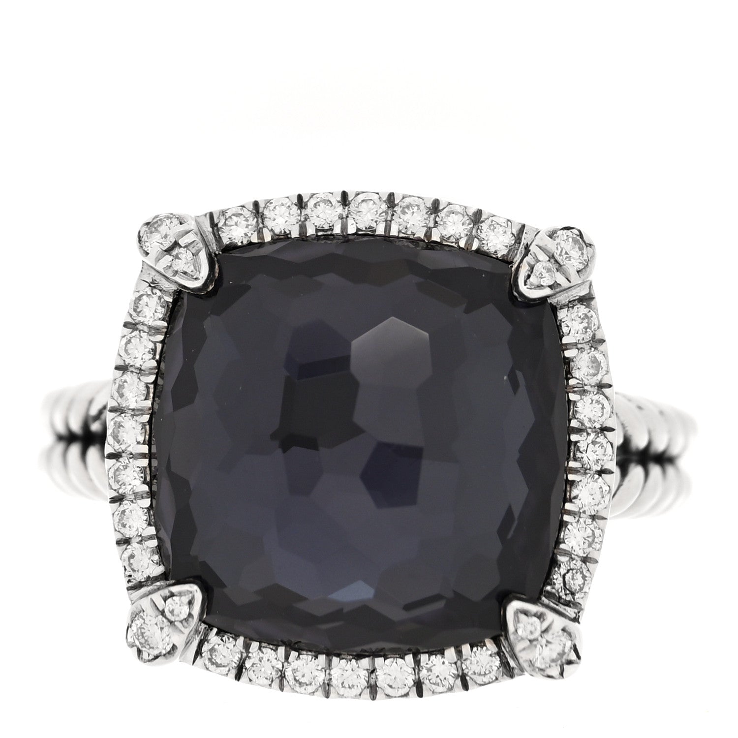 Sterling Silver Diamond Black Orchid 14mm Chatelaine Pave Bezel Ring 56 7.5