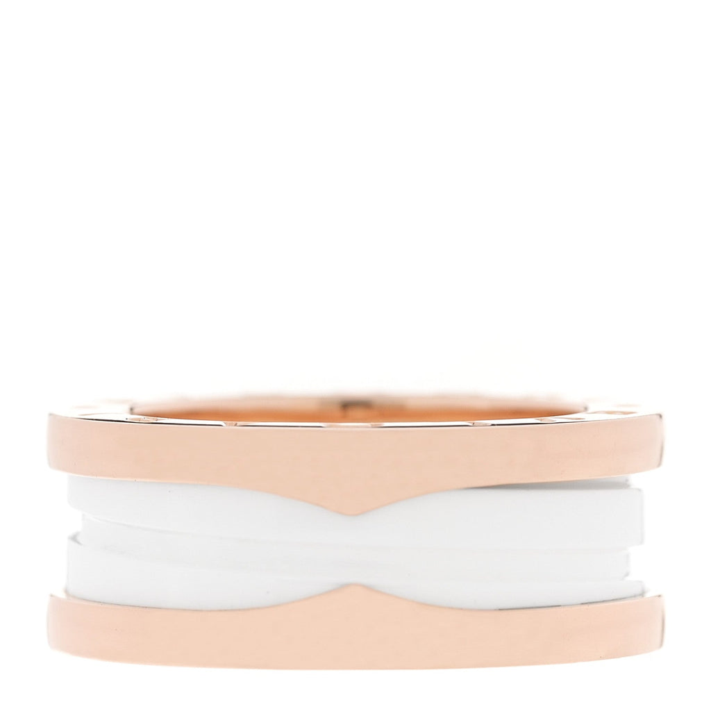 18K Rose Gold White Ceramic B.Zero1 Two-Band Ring  49 4.75