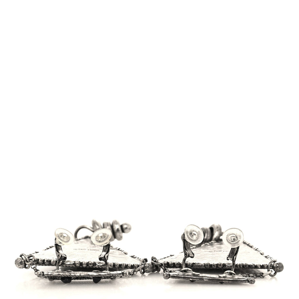 Crystal Geometric Textured Drop Earrings Silver