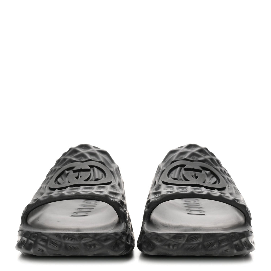 Rubber Interlocking G Mens Slide Sandals 8 Black