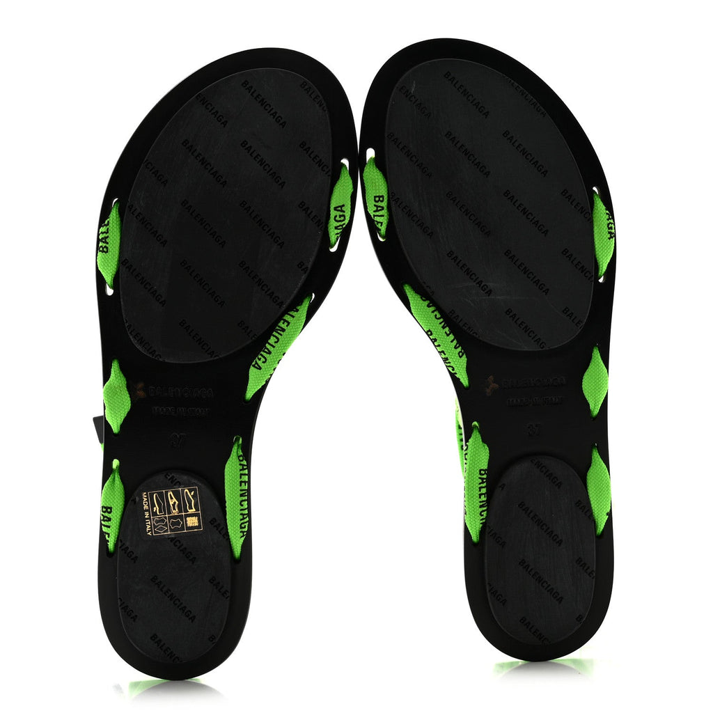 Nylon Calfskin Logo Lace Flat Sandals 37 Neon Green