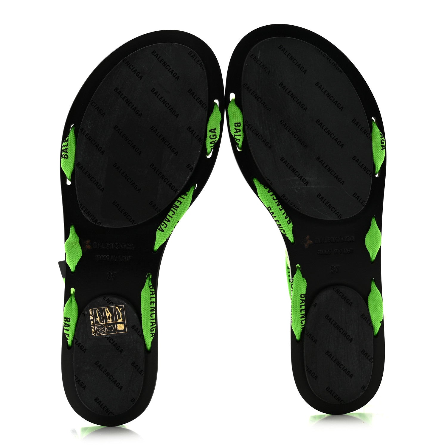 Nylon Calfskin Logo Lace Flat Sandals 37 Neon Green