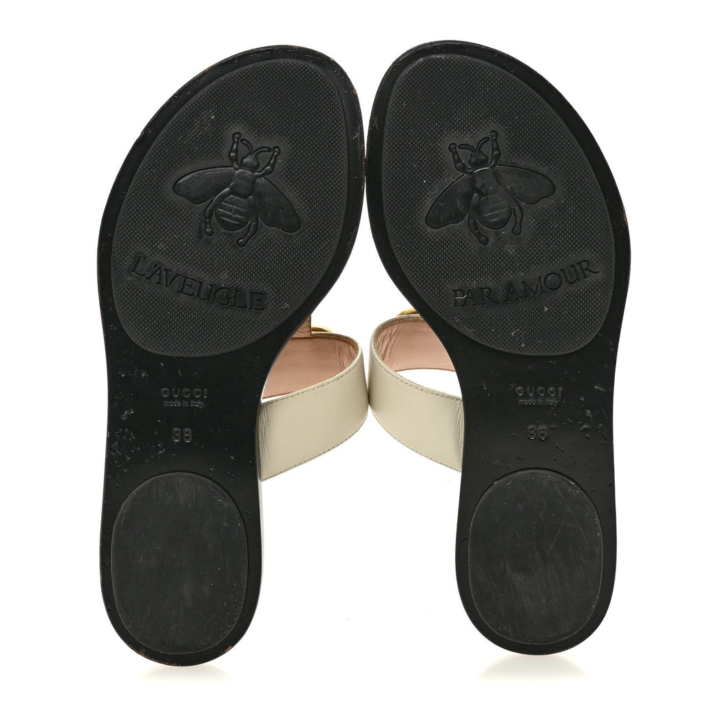 Calfskin GG Marmont Thong Sandals 36 Mystic White