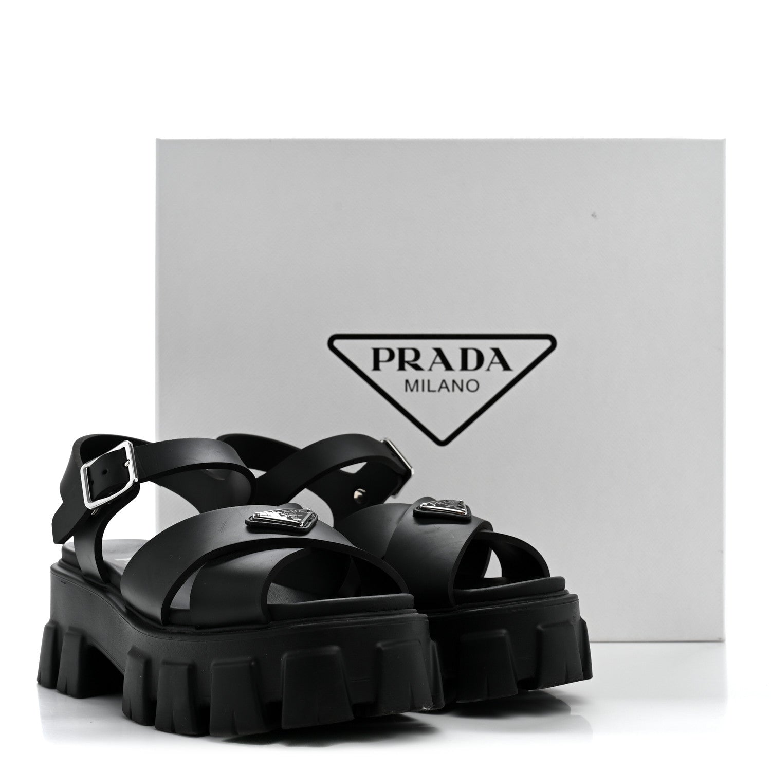 Foam Rubber Metal Triangle Logo Monolith 55mm Soft Cage Sandals 37 Black