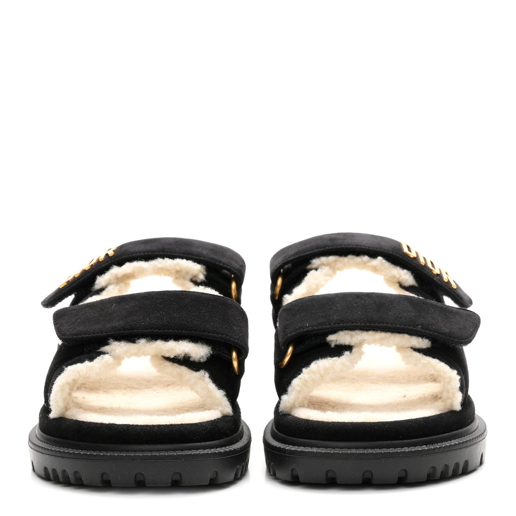 Suede Goatskin Shearling Effect Dioract 10mm Slide Sandals 35.5 Black