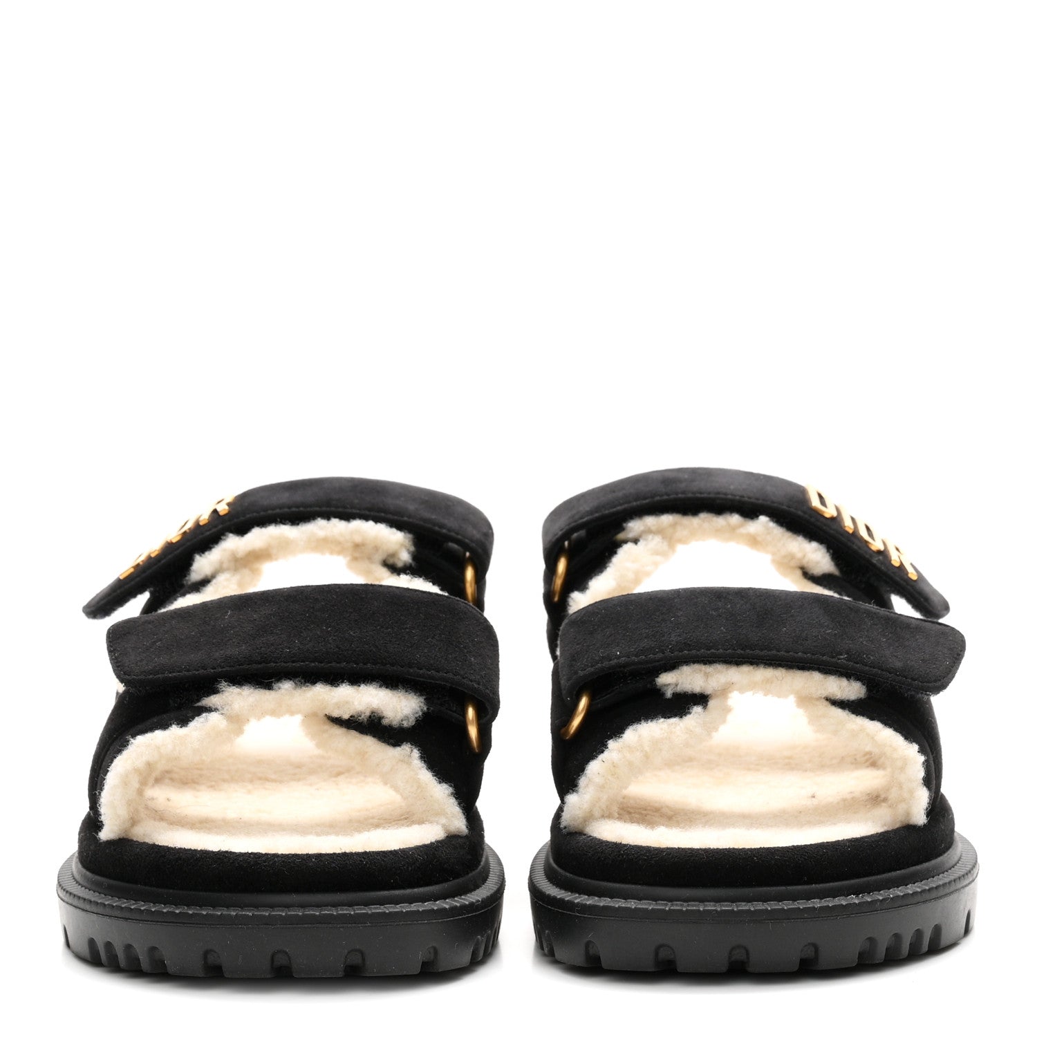 Suede Goatskin Shearling Effect Dioract 10mm Slide Sandals 35.5 Black