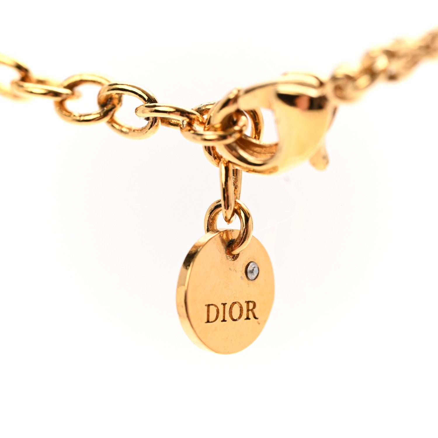Crystal Pearl CD Drop Necklace Gold