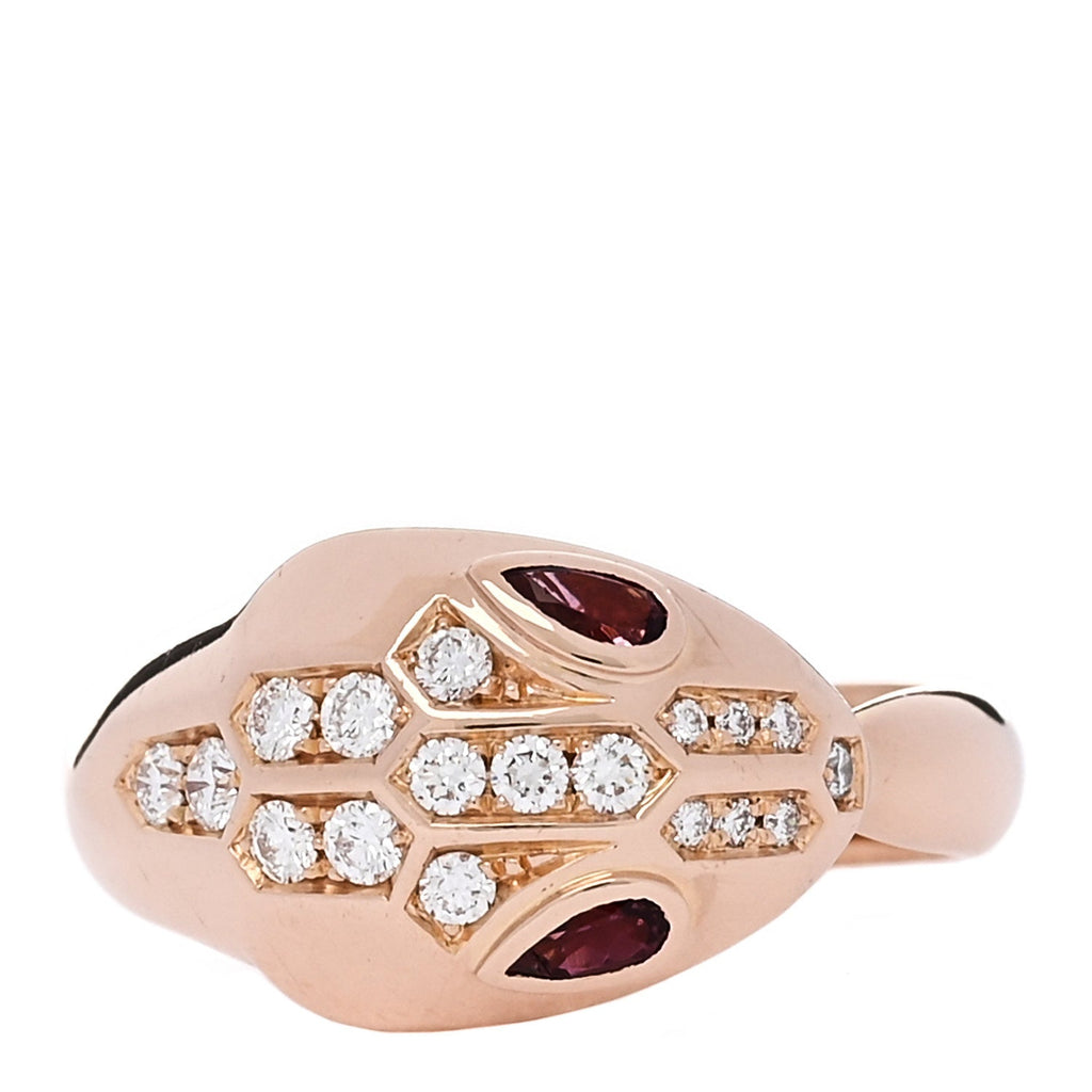 18K Rose Gold Diamond Rubellite Serpenti Seduttori Ring 55 7.25