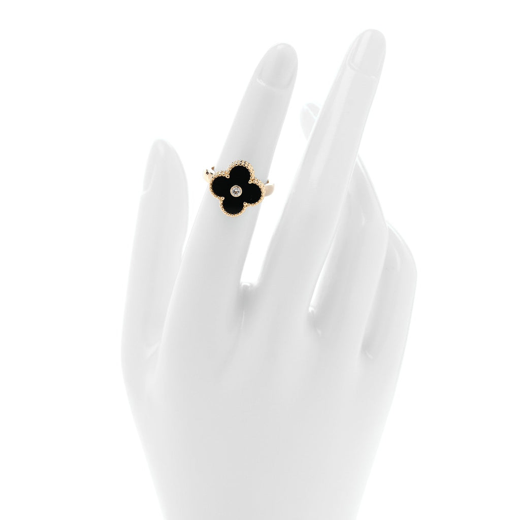18K Yellow Gold Diamond Black Onyx Vintage Alhambra Ring 48 4.5