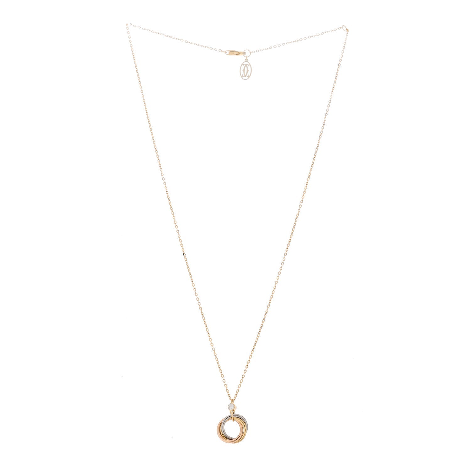 18K Pink Yellow White Gold Diamond Trinity Pendant Necklace