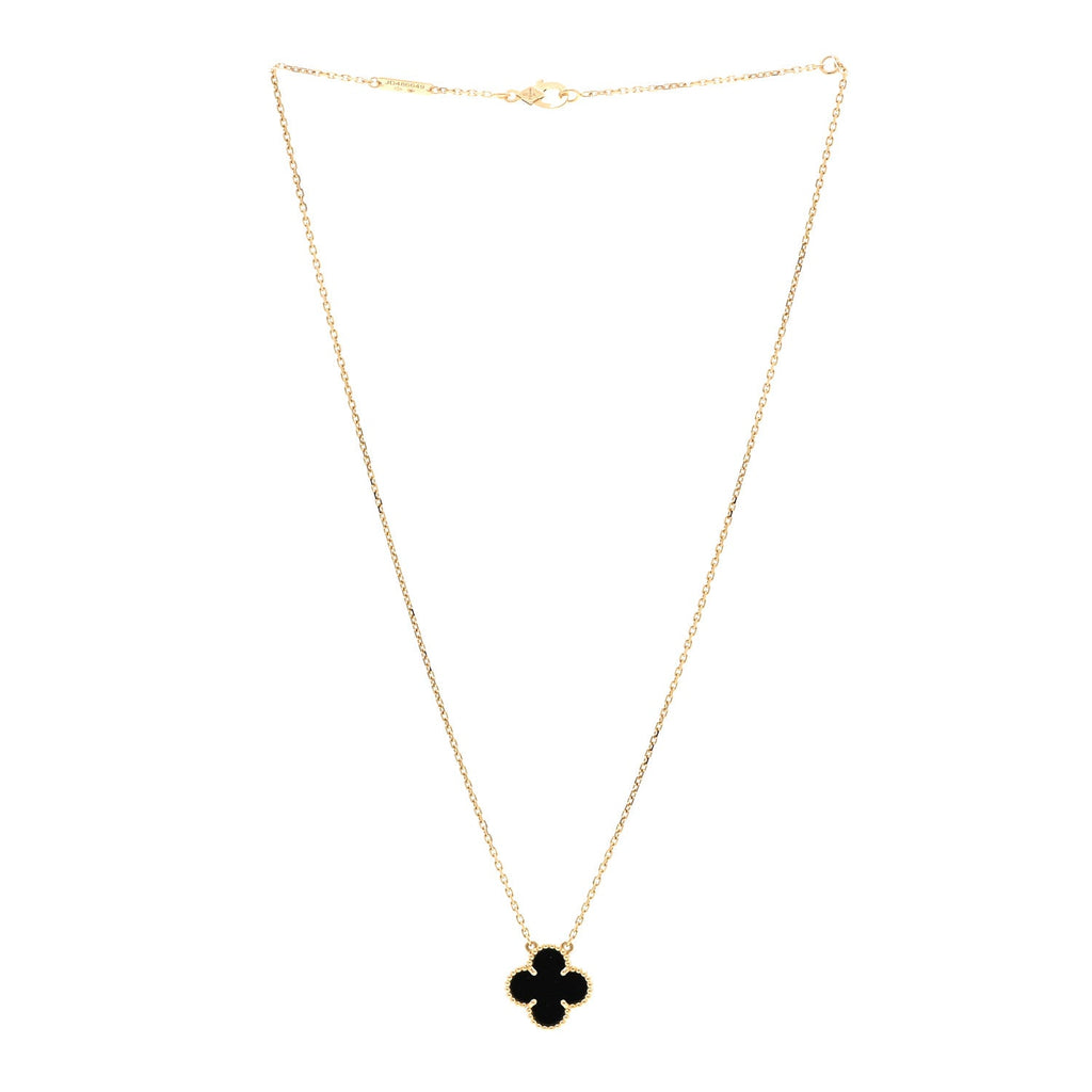 18K Yellow Gold Black Onyx Vintage Alhambra Pendant Necklace