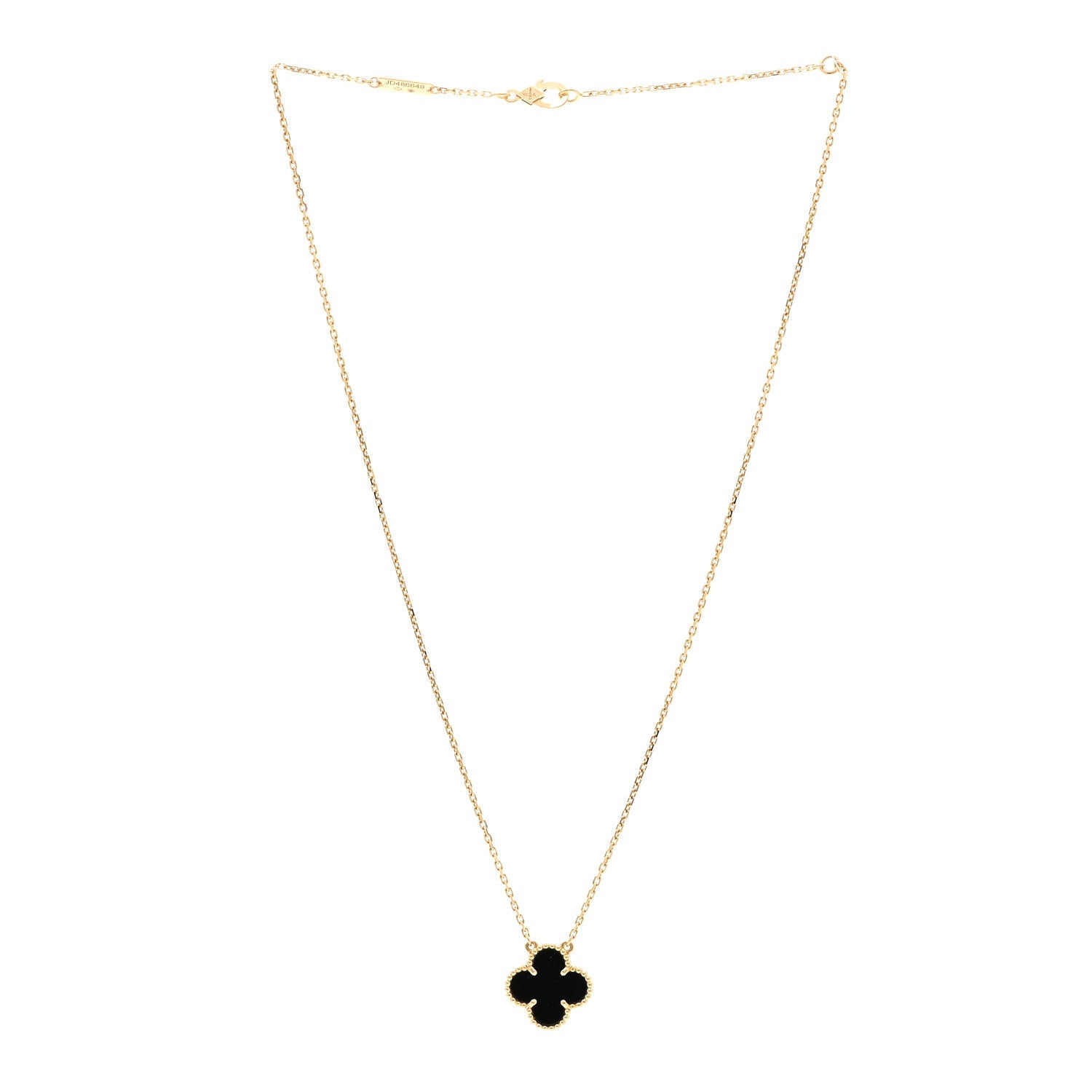 18K Yellow Gold Black Onyx Vintage Alhambra Pendant Necklace